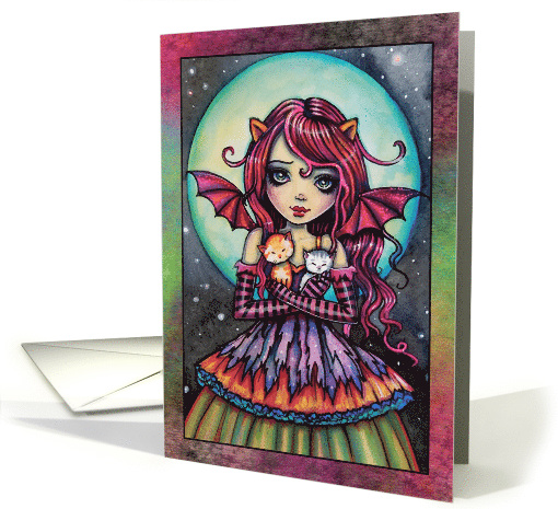 Child of Halloween Kitty Girl with Wings and Tabby Cats card (1635454)