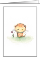Thinking of You Orange Tabby Kitten Watercolor Illustration card