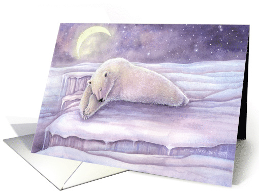 Sleeping Bear Polar Bear on a Twinkling Night Happy Holidays card