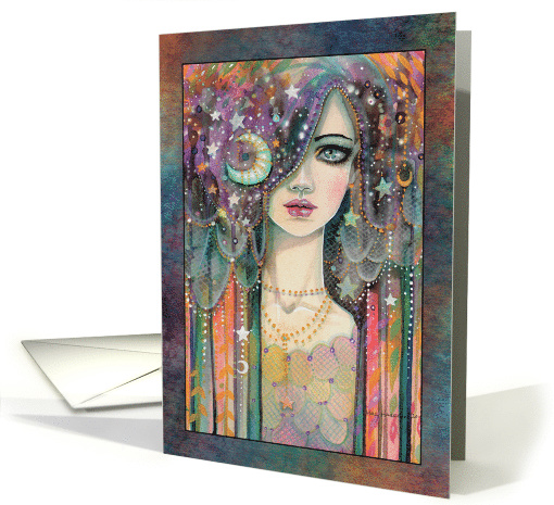 Blank All Occasion Card - Galaxy Girl Bohemian Art by... (1635916)
