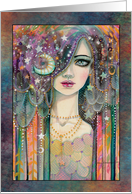 Blank All Occasion Card - Galaxy Girl Bohemian Art by Molly Harrison card