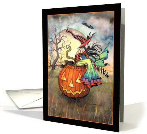 Halloween Card One Giant Pumpkin Witch and Black Cat card (1636438)