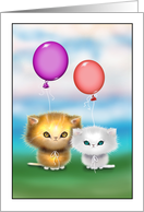 Birthday Card Fluffy Persian Kittens Holding Balloons card