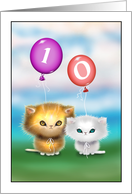 Ten Year Old Birthday Card Fluffy Persian Kittens Holding Balloons card