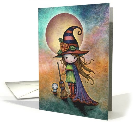 Cute Halloween Witch and Cat Art card (1637740)