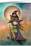 Cute Halloween Witch and Cat Art card