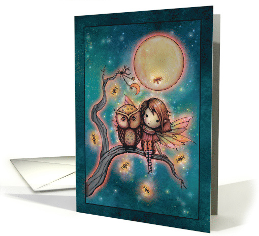 Whimsical Fairy, Owl and Fireflies All Occasion Blank card (1637752)