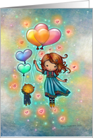 Little Girl with Kitty and Balloons Valentine’s Day card