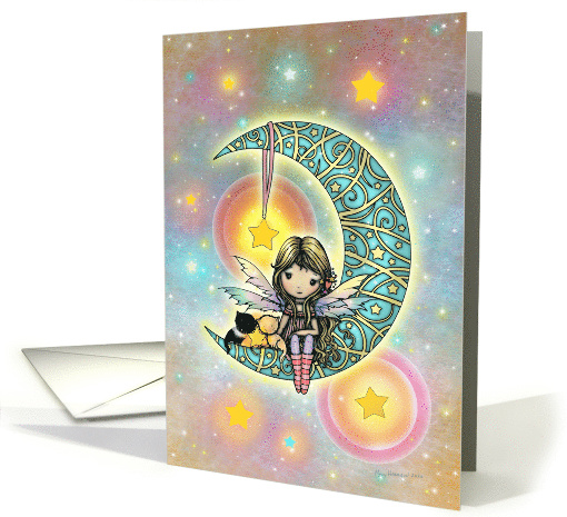 Fairy on Fantasy Moon with Two Kittens and Stars All Occasion card