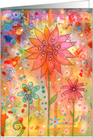Abstract Colorful Flowers Doodle in Watercolor card