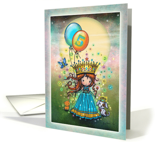 Five Year Old Girls Birthday Card Little Princess with Balloons card