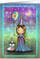Sweet Birthday Girl with Cute Fox and Balloon card