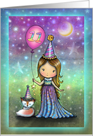 Sweet Birthday Girl with Cute Fox and Balloon for 11 Year Old card
