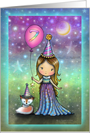 Sweet Birthday Girl with Cute Fox and Balloon for 7 Year Old card