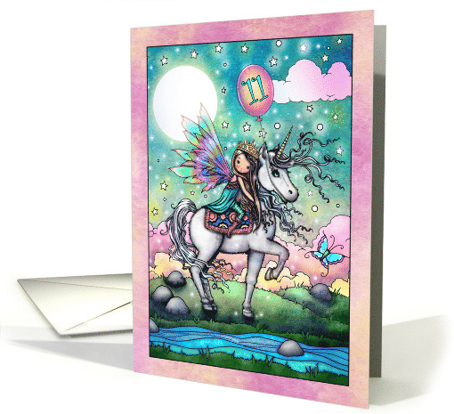 11th Birthday Fairy Princess and Unicorn Friend for Girls card