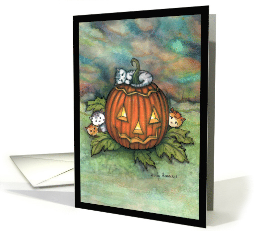 Halloween Mischief Cute Kittens and Pumpkin card (1738452)