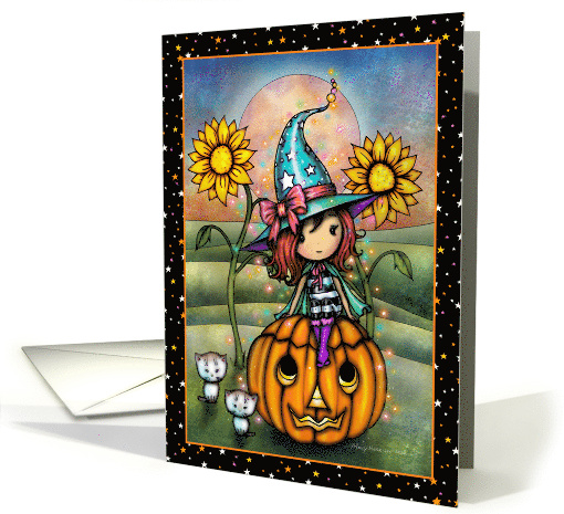 Witch with Two White Kittens Halloween Art card (1740938)