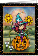 Witch with Two White Kittens Halloween Art card
