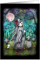 The Little Ghost and Her Kittens Halloween Art card