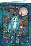 A Little Ghost in the Trees Cute Halloween Art card