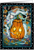 Little Halloween Ghost and Ghost Cat with Jack-o-Lantern card