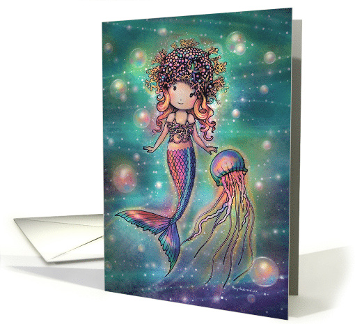 Magical Mermaid and Jellyfish Cute Fantasy Art card (1928002)
