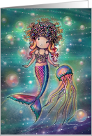 Magical Mermaid and Jellyfish Cute Fantasy Art card