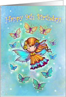 9th Birthday Girls Cute Fairy with Butterflies card