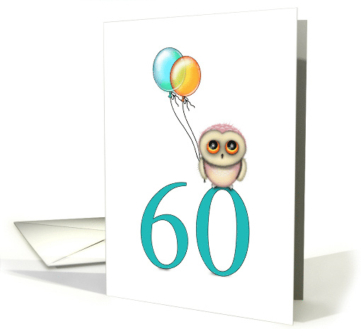60 Year Old Birthday Little Owl with Balloons card (1928896)