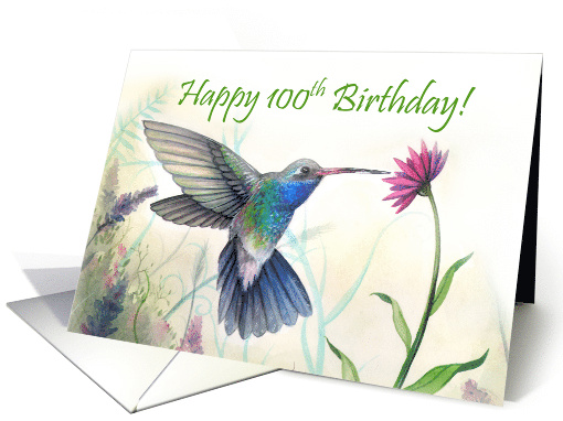 100th Birthday Hummingbird and Flower card (1928946)