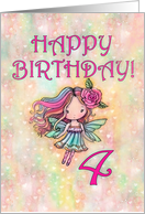 4th Birthday Girls Fairy in Heart Background card