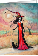 Halloween Witch with Black Cat by Molly Harrison card