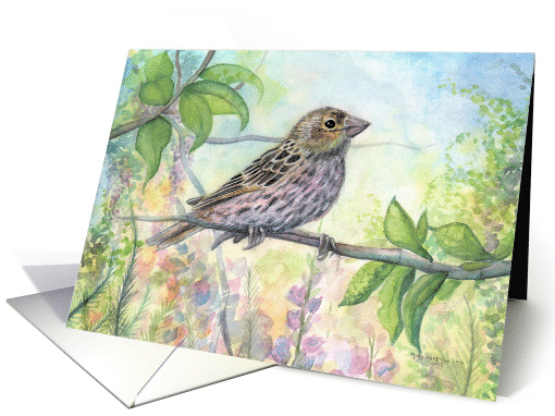 Blank Inside Little Finch Watercolor Art card (1929384)