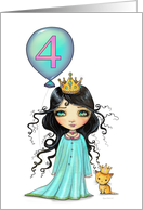4th Birthday Little Princess with Her Orange Tabby Cat and Balloon card