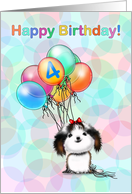 4 Year Old Happy Birthday Little Shih tzu Puppy with Colorful Balloon card