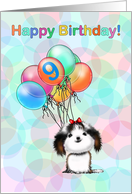 9 Year Old Happy Birthday Little Shih tzu Puppy with Colorful Balloon card