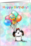 12 Year Old Happy Birthday Little Shih tzu Puppy with Colorful Balloon card