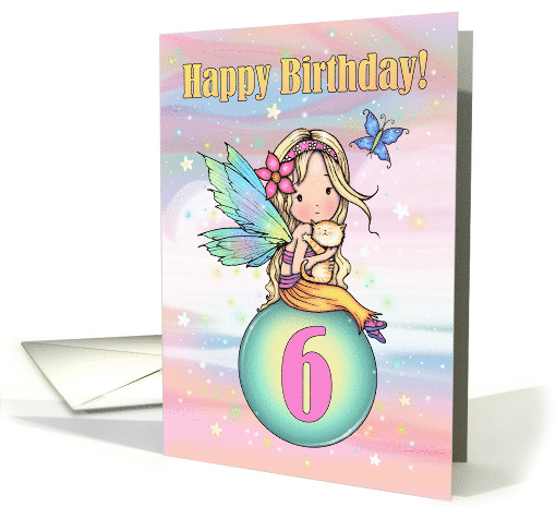 6 Year Old Happy Birthday Fairy with Orange Tabby Kitten... (1931178)