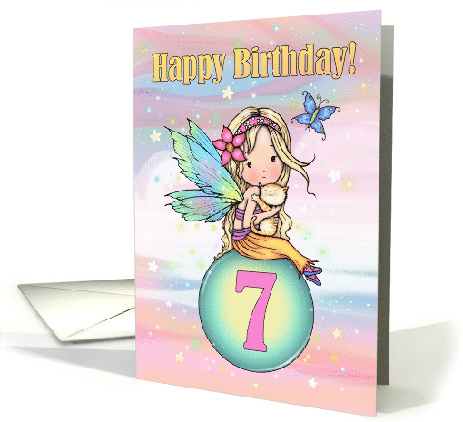 7 Year Old Happy Birthday Fairy with Orange Tabby Kitten... (1931180)