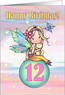 12 Year Old Happy Birthday Fairy with Orange Tabby Kitten Butterfly card