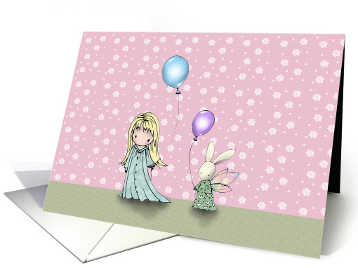 Girls Birthday Card - Balloons, Bunny, Girl card (852410)