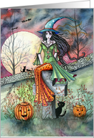 Halloween Witch Card with Black Cats card