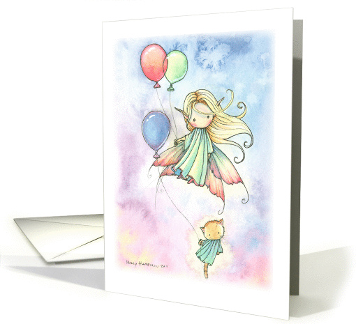 Birthday Girl with Kitty and Balloons Birthday card (854240)