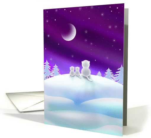 Chirstmas Holiday Card - Cute White Cats on Snow Hill card (854610)