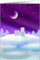 Chirstmas Holiday Card - Cute White Cats on Snow Hill card