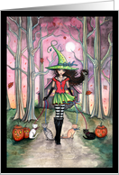 Halloween Witch and Cats Card - Molly Harrison Art card