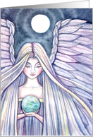 Christmas Holiday Angel Card - Angel holding Earth - Fantasy Art by Molly Harrison card