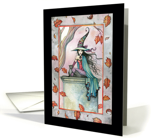 Little Autumn Witch Halloween Card - With Black Cat card (855042)