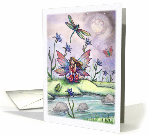Magic at dusk - Spring Fairy with Frog and Dragonflies card (855113)