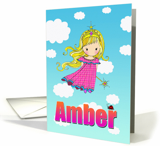 Birthday Card - Amber Name - Fairy Princess in Clouds card (855285)